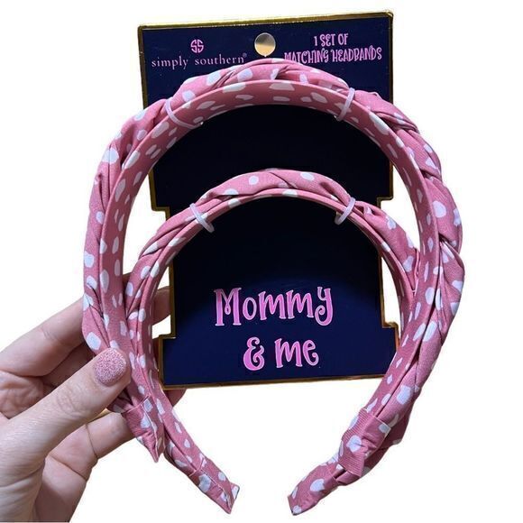 NWT Simply Southern Mommy‎ & Me Matching Pink Polka Dot Headbands Adult Kid Size - Picture 1 of 2